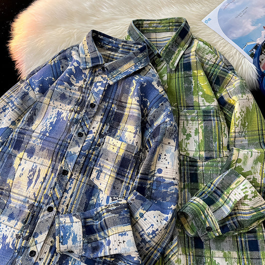 Camisa Holgada Cuadros Degradado con Estampado y Teñido - Image 3