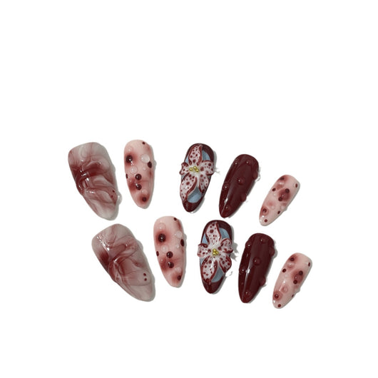 Uñas Postizas Talladas 3D con Diseño Floral Pintado a Mano - Image 5
