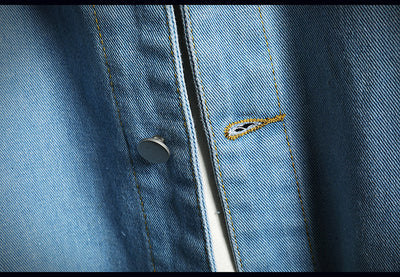 Abrigo Tipo Trench Denim Hombre Largo Casual Suelto - Image 18