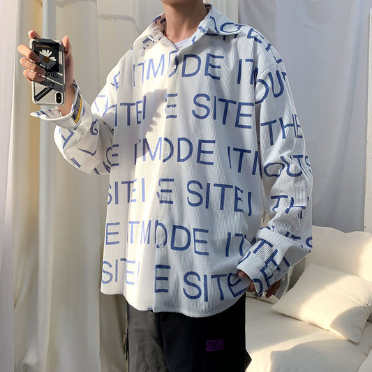 Camisa de Pana Estampada Casual de Manga Larga para Hombre