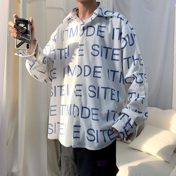 Camisa de Pana Estampada Casual de Manga Larga para Hombre