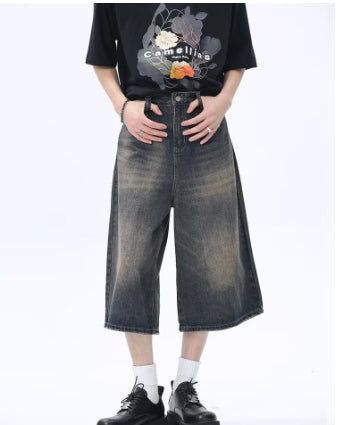 Pantalones Denim Sueltos Grises Estilo Americano Capri - Image 12