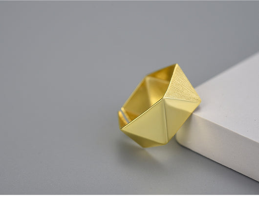 Anillo Ajustable de Plata S925 con Diseño Geométrico Facetado para Mujer - Image 7