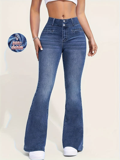 Pantalón Retro Azul Acampanado Tiro Bajo Efecto Denim - Image 7