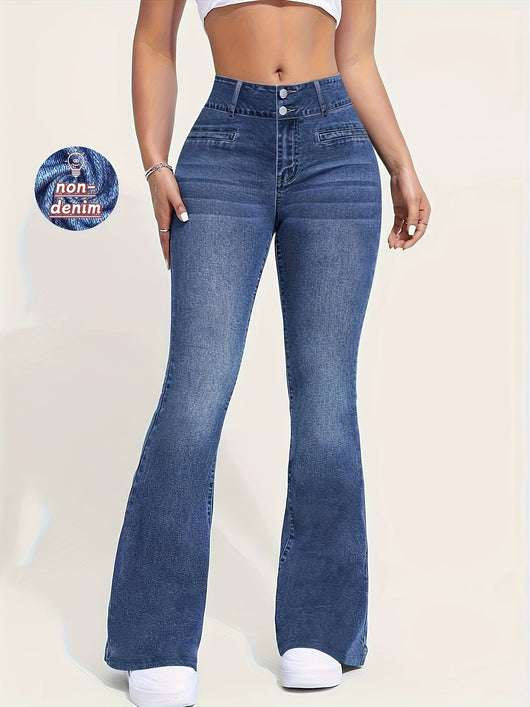 Pantalón Retro Azul Acampanado Tiro Bajo Efecto Denim - Image 7
