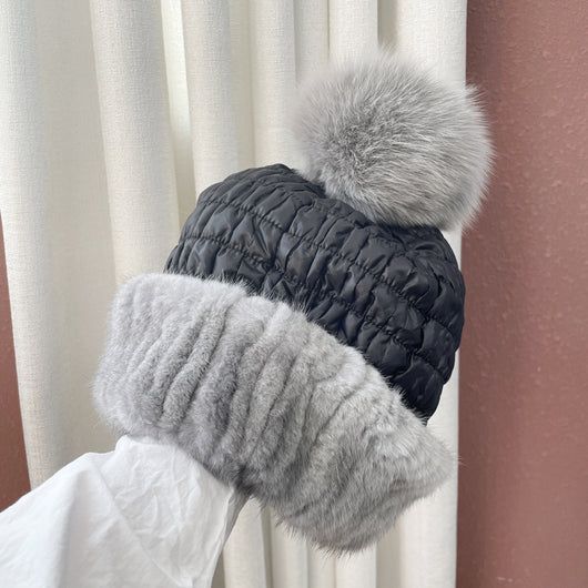 Gorro de Invierno Cálido con Pelaje de Visón y Pompón de Zorro - Image 14