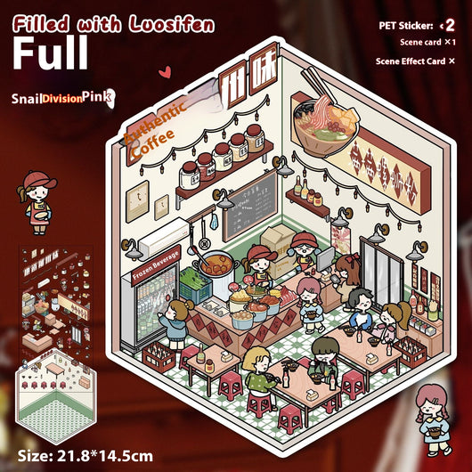 Diy Notebook Decompression Stacking Miniature Sticker set featuring a cute cartoon hot pot shop scene with animal characters. - Image 7