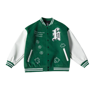 Chaqueta Universitaria Hip Hop con Mangas de Cuero y Bordados - Image 5