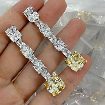 Aretes de Diamante Amarillo Trapezoidales Radiantes para Mujer - Image 10