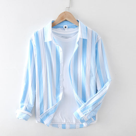 Camisa Casual de Manga Larga con Rayas Japonesas para Hombre - Image 3