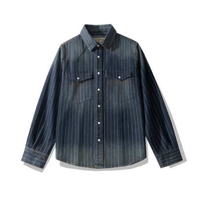 Camisa Denim a Rayas con Efecto Vintage Desgastado - Image 42