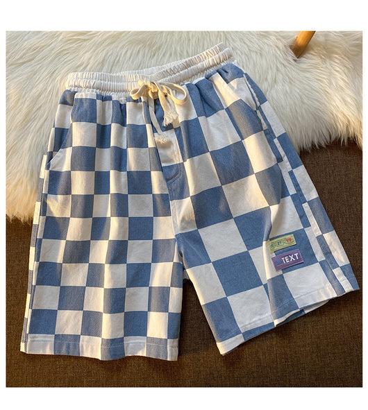 Pantalones Cortos Cuadros Contrastantes Estilo Deportivo Ancho Recto - Image 9