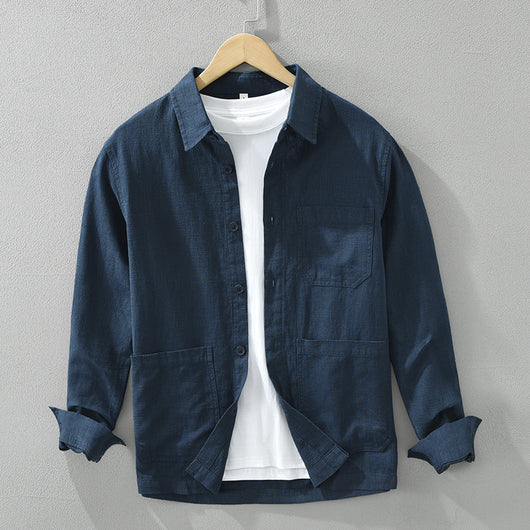 Camisa Casual Minimalista Retro de Manga Larga para Hombre - Image 8
