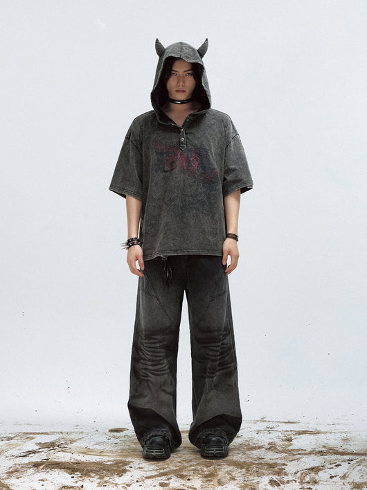 Sudadera con Capucha Efecto Desgastado Negro - Estilo Dark Devil - Image 5