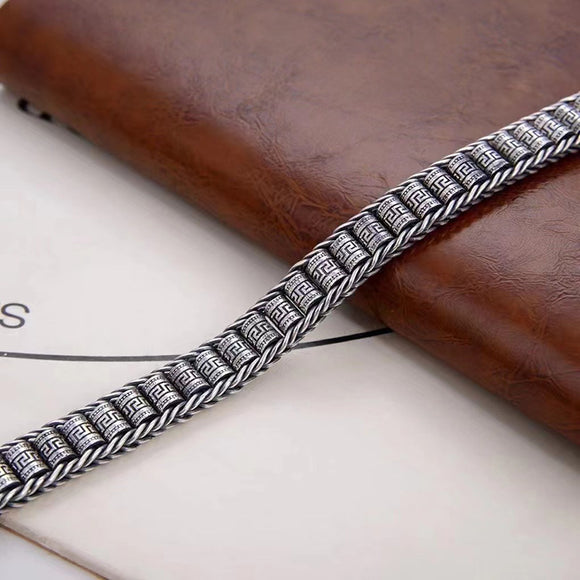 Pulsera de Plata Esterlina para Hombre con Diseño de Llave Desgastada