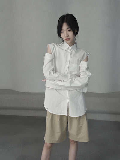 Blusa Blanca Hombros Descubiertos con Cuello Desflecado Diseño Otoñal