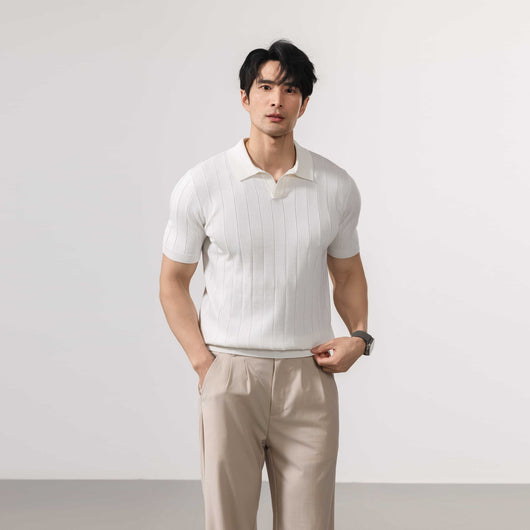 Suéter de Punto a Rayas de Manga Corta para Hombre - Image 11