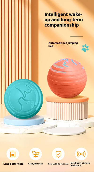 Orange intelligent electric vibration ball pet toy with light blue dog and cat silhouettes, designed for dogs and cats. - Image 15