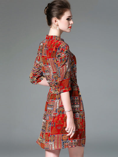 Vestido Camisero Vintage con Costuras Estampadas Ajustado - Image 9