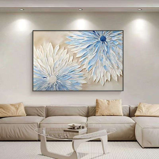 Cuadro Abstracto de Flores Azul y Blanco – Pintura al Óleo Moderna sobre Lienzo - Image 6