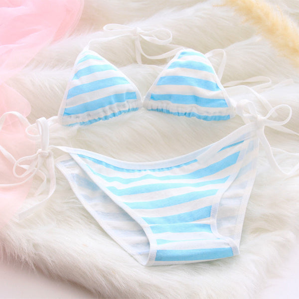 Bikini Triangular Minimalista Estilo Japonés con Cordones