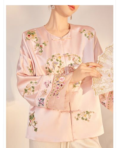 Blusa Larga Estilo Chino Premium con Bordado y Estampado Artesanal - Image 25