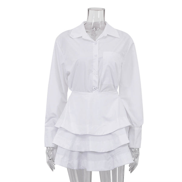 Vestido Sastre Blanco con Solapas y Mangas Largas de Cintura Alta - Image 6