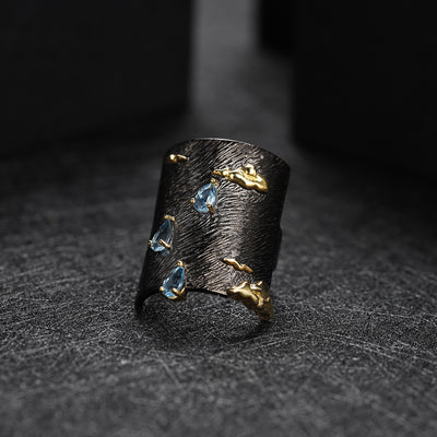 Anillo de Topacio Azul Plata 925 Estilo Retro - Image 10