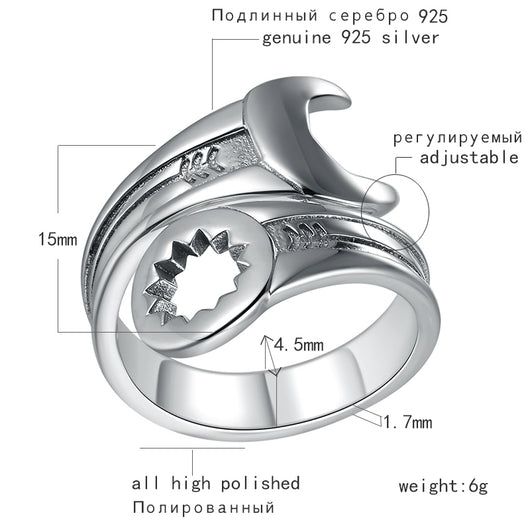 Anillo de Plata 925 Estilo Tailandés Masculino con Diseño de Llave Inglesa - Image 3
