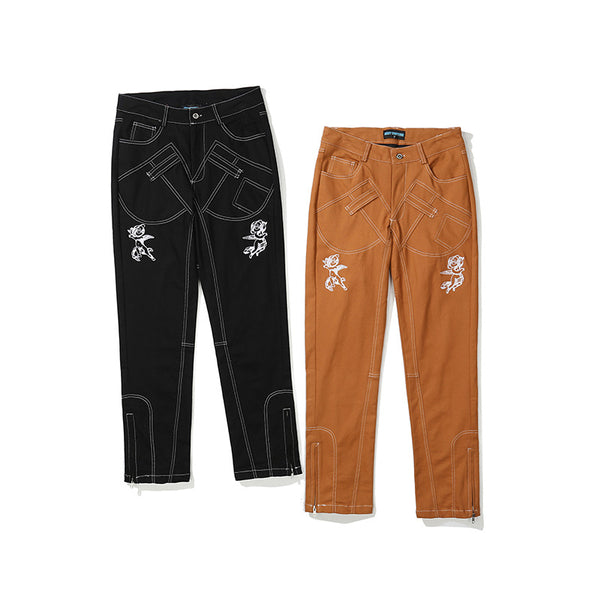 Jeans Hombre Cintura Baja Bordado Minimalista Corte Recto