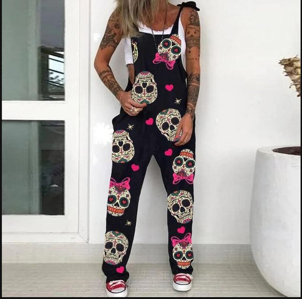 Overol Estilo Urbano con Estampado Calavera para Mujer