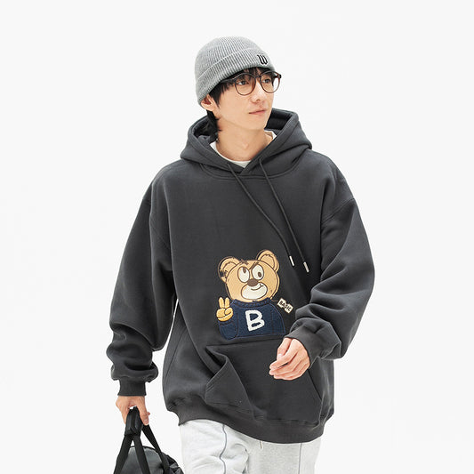 Sudadera Holgada con Estampado de Oso Bordado