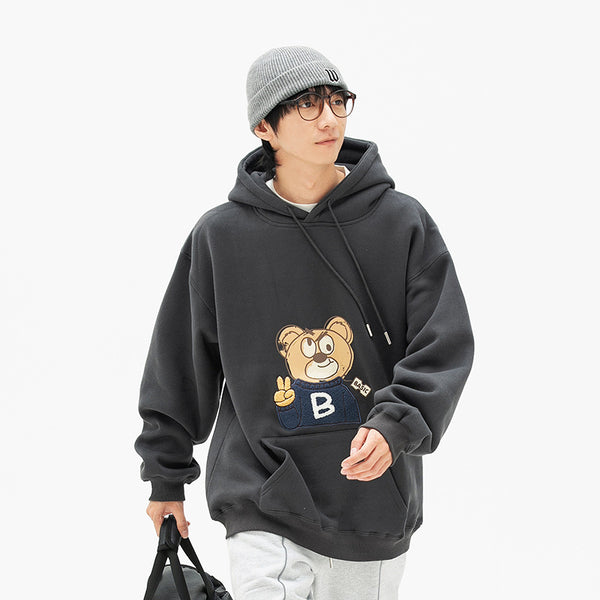 Sudadera Holgada con Estampado de Oso Bordado