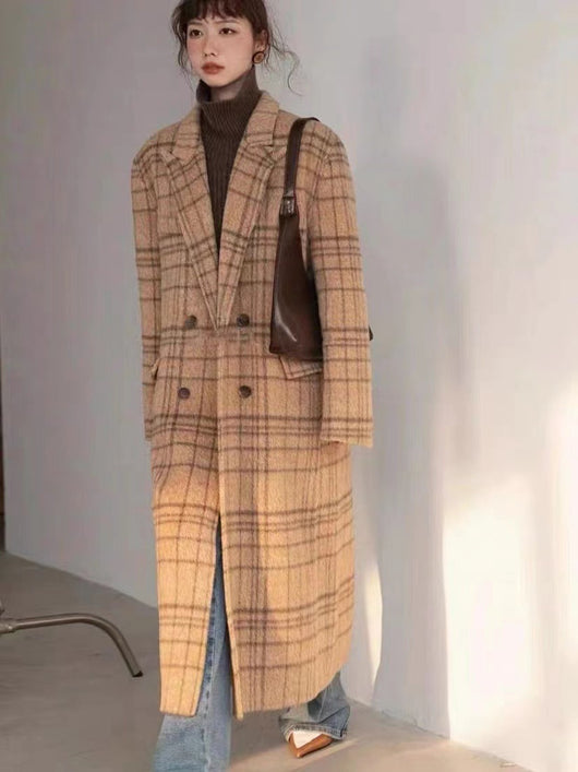 Abrigo de Lana Cuadros Reversible para Mujer Largo hasta la Rodilla Otoño Invierno - Image 2