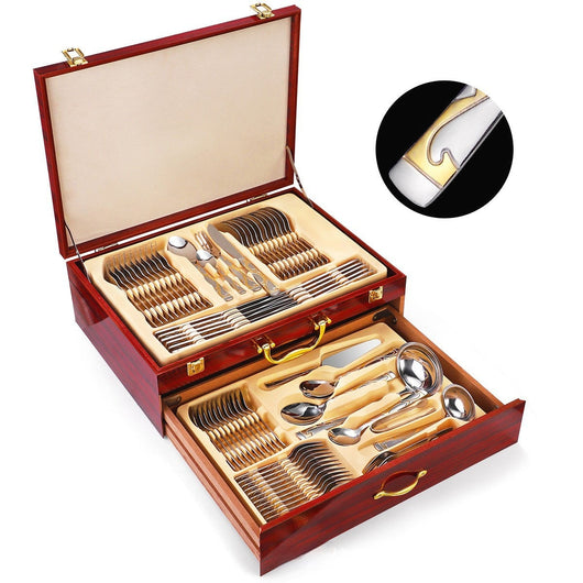 Juego de Cubiertos Diseño Oriente Medio Acero Inoxidable 72 Piezas con Caja de Madera Doble - Image 6