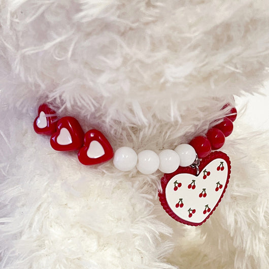 Collar para Perro con Cuentas de Corazón Rojo