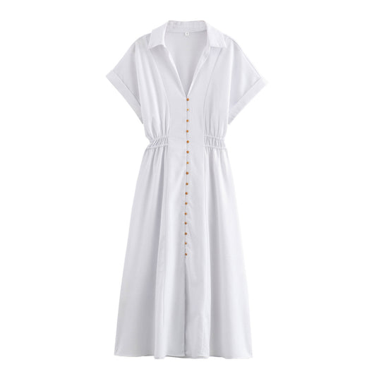 Vestido Camisero Midi de Lino Mezclado - Diseño Suelto y Versátil para Mujer - Image 8
