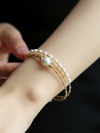 Pulsera Elástica Multicapa de Perlas de Agua Dulce Brillante para Mujer - Image 4