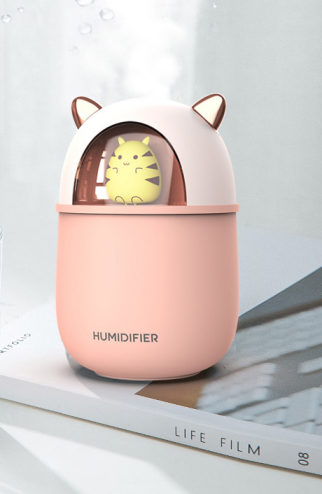 Pink portable USB humidifier shaped like a cat, with metallic pink ears and a white cat face inside a clear dome. - Image 5