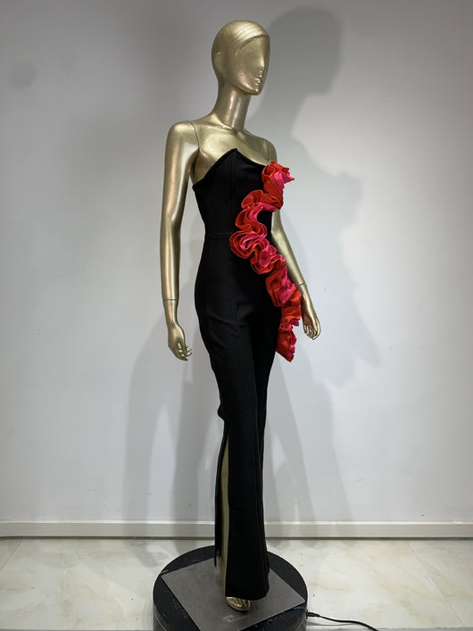 Jumpsuit Elegante Rojo con Aplicaciones y Escote Tubo - Image 10