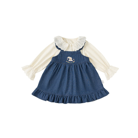 Conjunto Infantil Primavera: Blusa Denim y Falda Manga Larga - Image 5