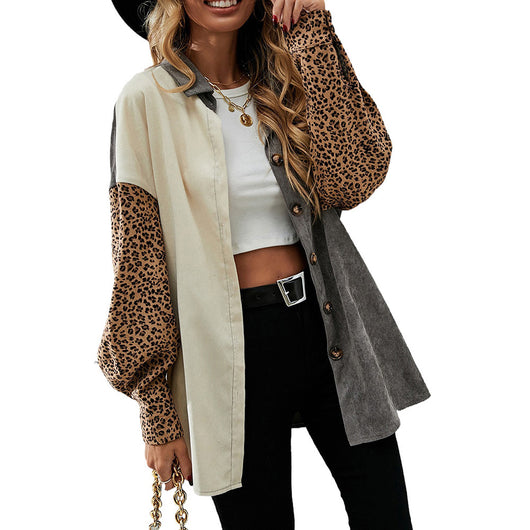 Suéter de Corduroy con Parches de Leopardo y Bloques de Color Gris - Image 12
