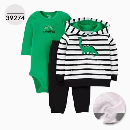 Chaqueta de Cuero con Capucha Manga Larga Tres Piezas para Niños - Image 12