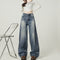 Calça Jeans Feminina Wide Leg Cintura Alta Azul Vintage Retrô
