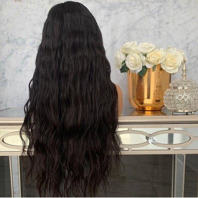 Peluca Larga de Ondas Voluminosas en Negro con Flequillo Parcial - Image 3