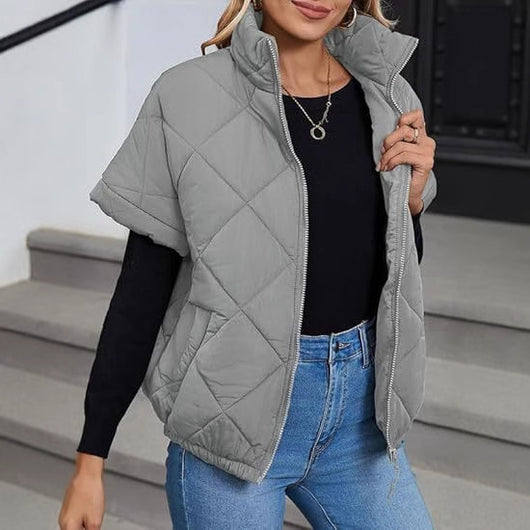 Chaqueta Cálida con Diseño de Diamantes y Bolsillos con Cierre