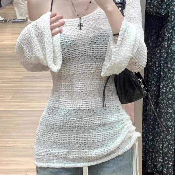 Blusa Tejida Holgada con Hombros Descubiertos