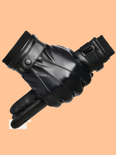 Guantes de Cuero para Moto Invierno Plus Forro Terciopelo Impermeables