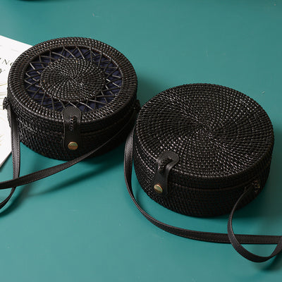 Bolsa de Ratán con Cierre de Cuero PU Negro - Image 6
