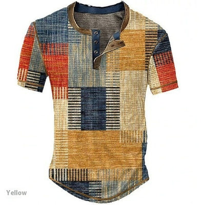 Camisa Henley Estampada de Cuadros Color Block para Hombre